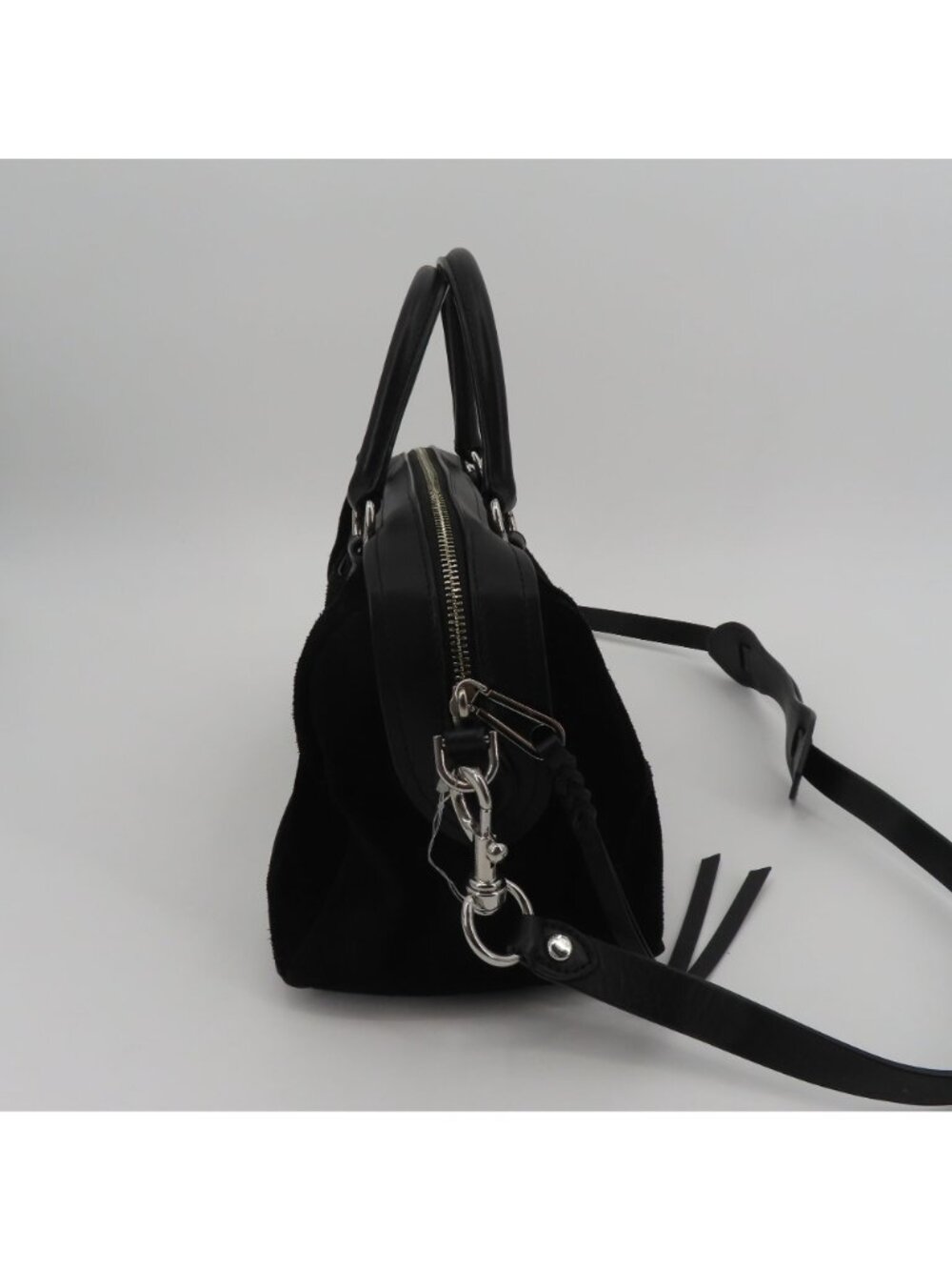 Rebecca Minkoff Pippa Duffle Black Suede Leather Crossbody Handbag Purse Bag - Picture 7 of 15